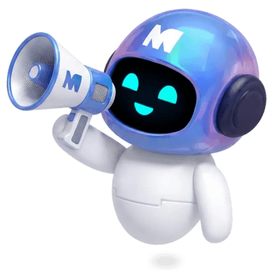 Powermatch robot holding a megaphone